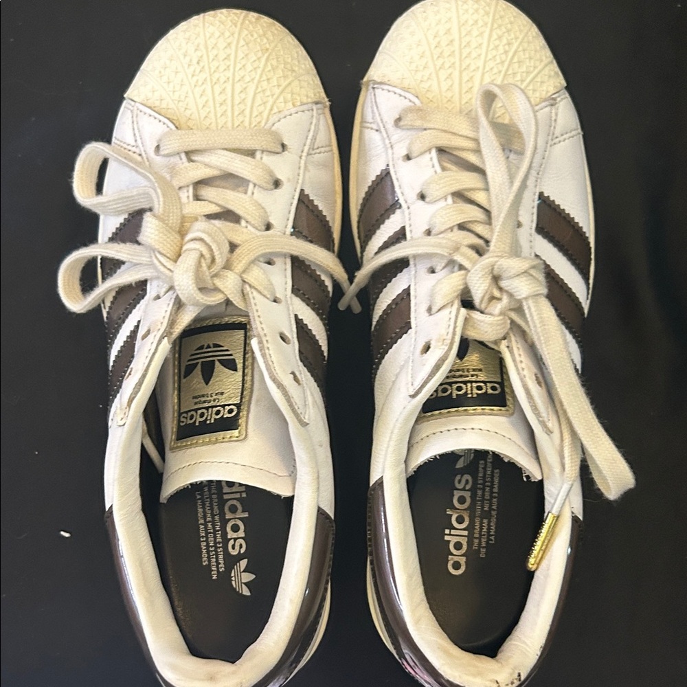 ✨Adidas Superstar White and Dark Brown Sneakers - Picture 6 of 7
